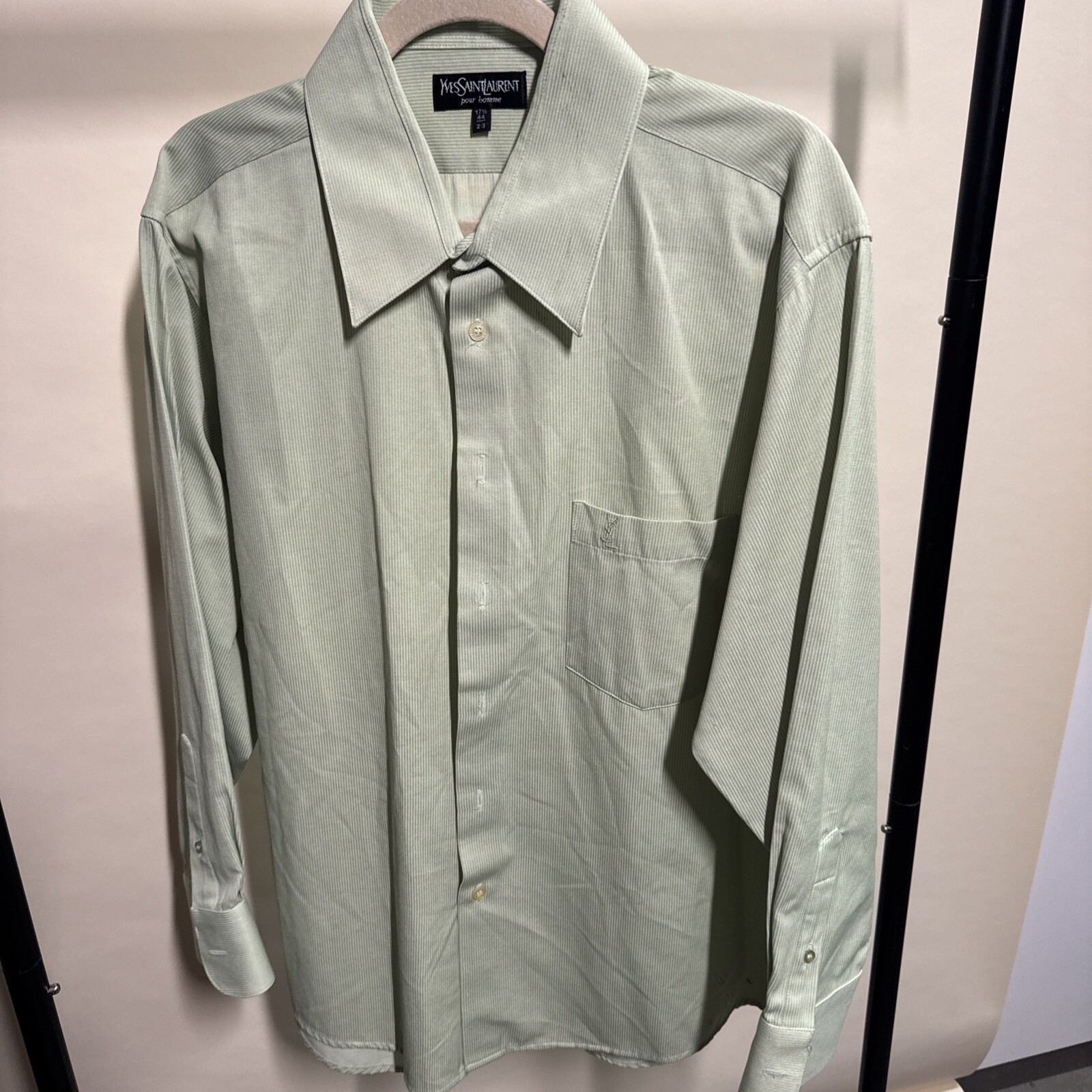 Camicia elegante Yves Saint Laurent uomo verde manica lunga con bottoni taglia 44 17 1 2