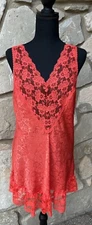 Vintage Val Mode Nightgown Medium Red Liquid Satin Lace Excellent Condition