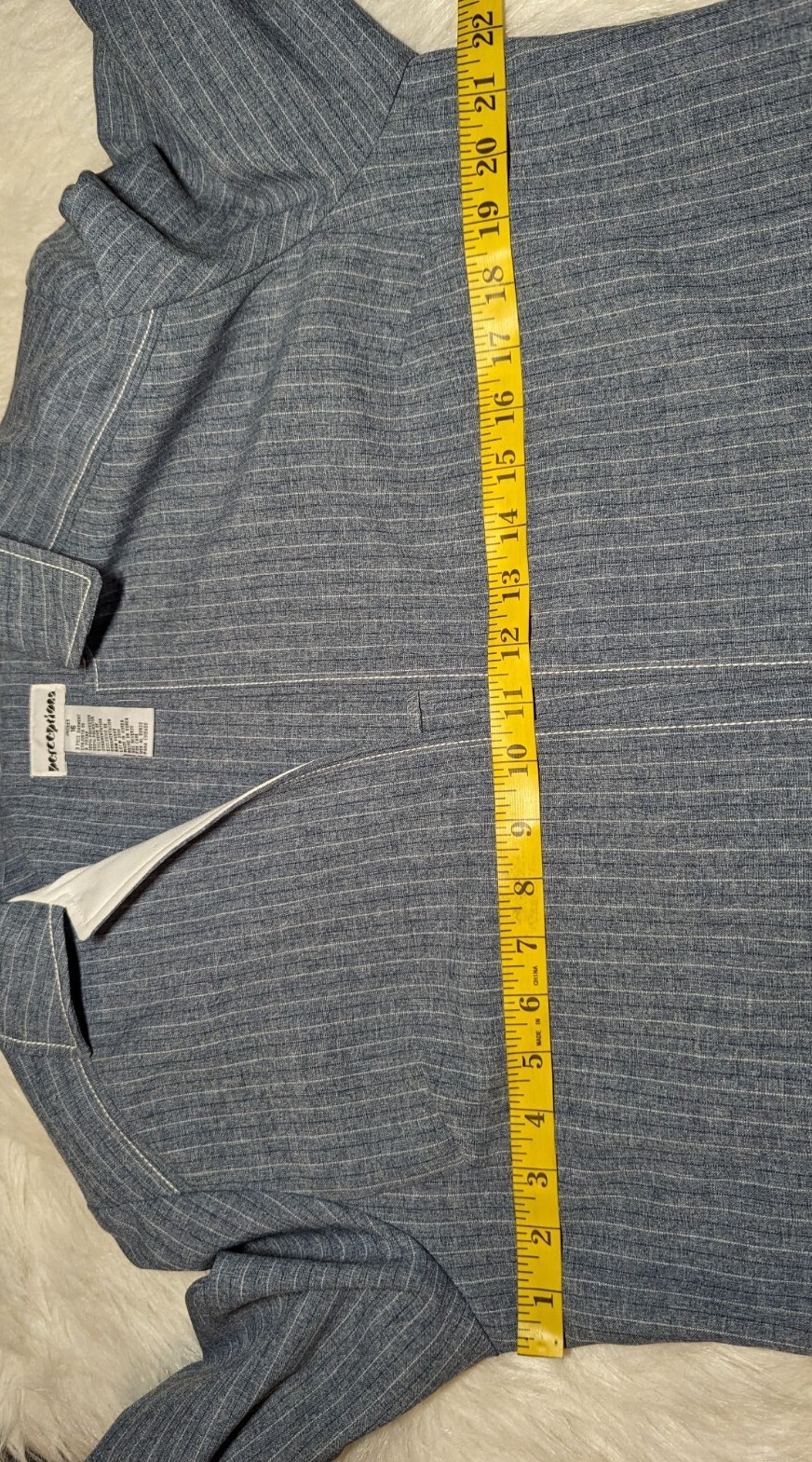 PERCEPTIONS Blue Open Front Blazer Pinstripe 2 Pi… - image 14