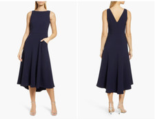 ELIZA J BATEAU NECK FIT & FLARE NAVY DRESS  sz 8