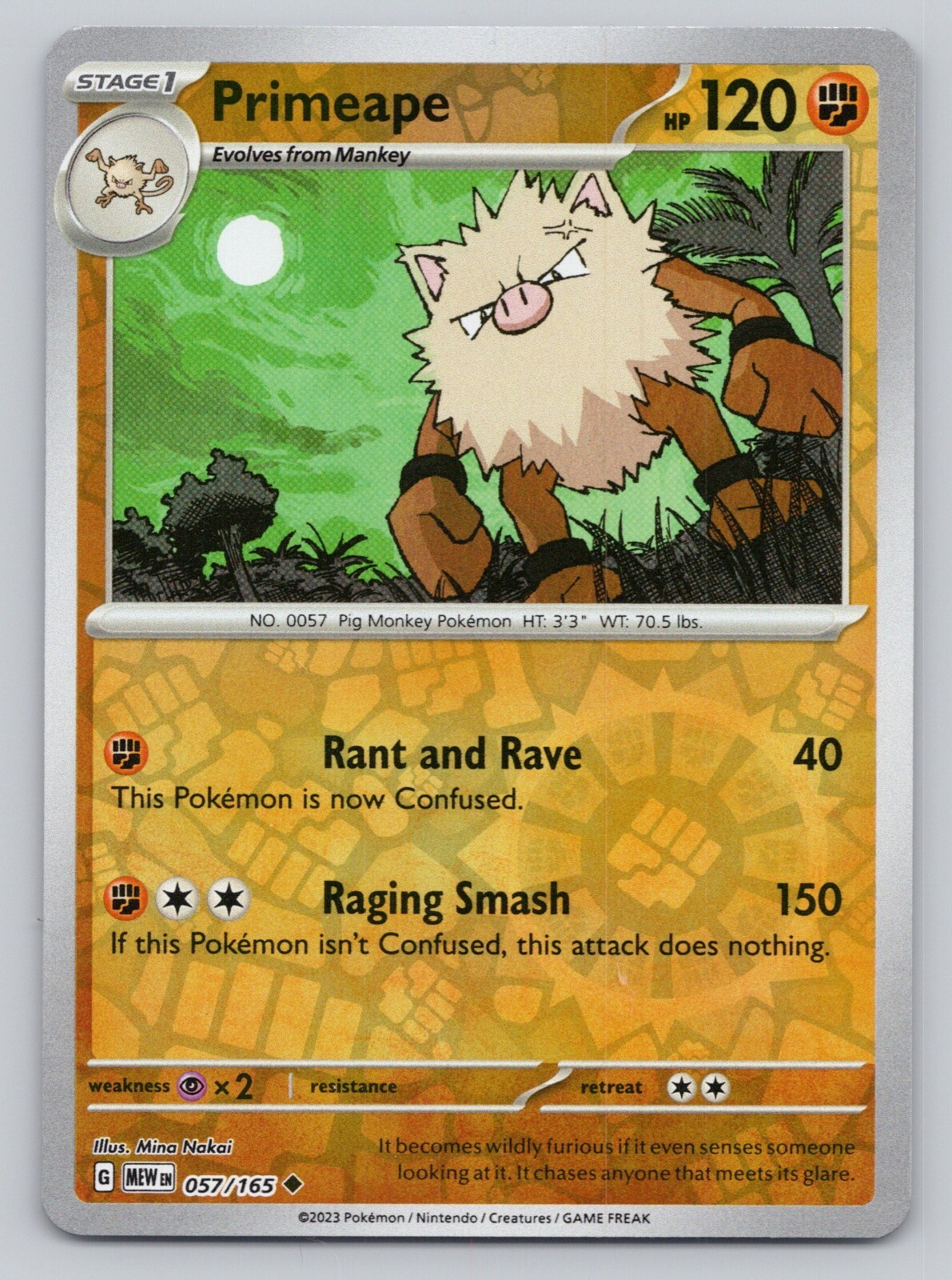 2023 Primeape Pokemon Card Set 151 Reverse Holo #57
