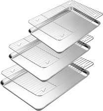 Baking Sheet with Cooling Rack Set of 6, 3 Premium Stainless Steel Cookie Sheets