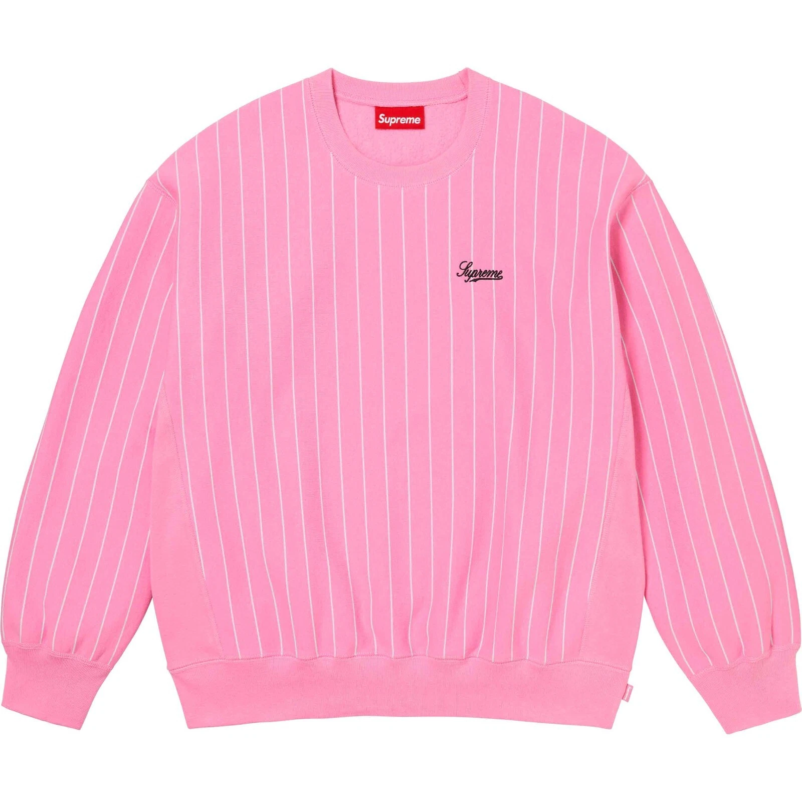 Pull Supreme Pinstripe Crewneck Sweat shirt   Rose   Taille Moyenne   SS24 Neuf