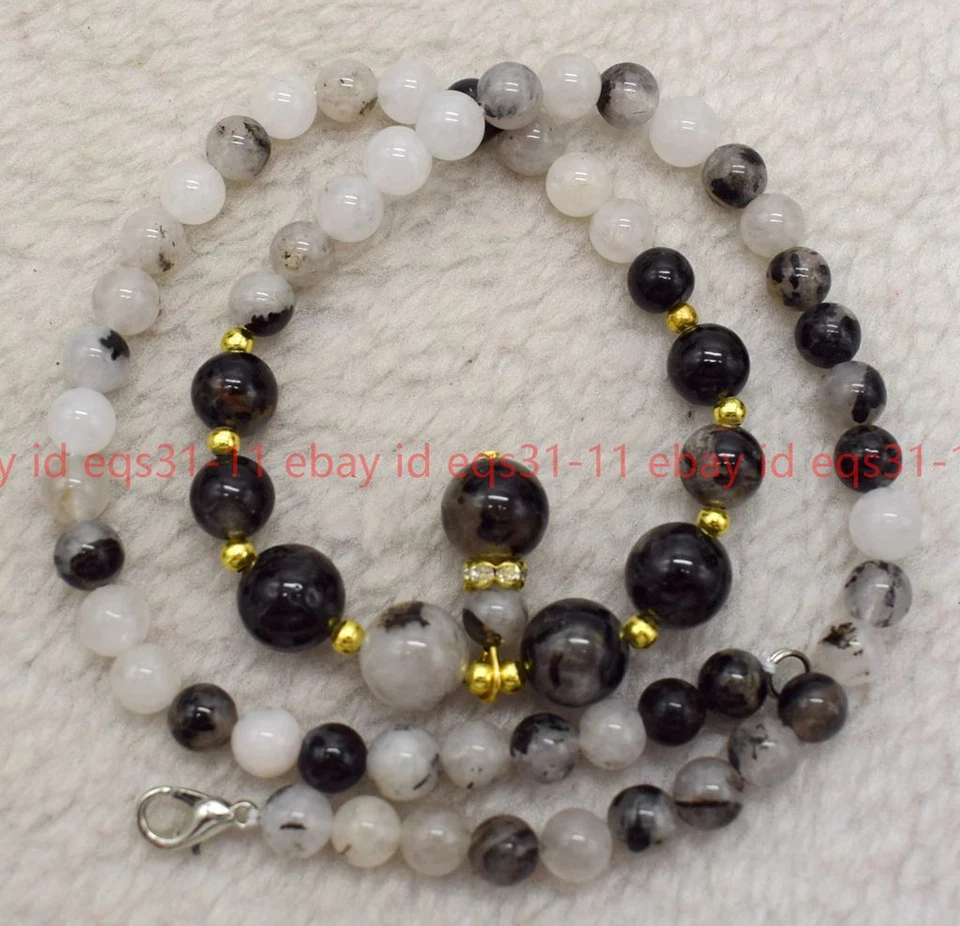 Collar de cuentas redondas rutiladas de cuarzo negro genuino de 6 mm 8 mm 10 mm 18-36"" Foto 3 de 4