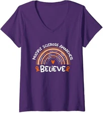 Believe Ms Awareness Month Multiple Sclerosis Ladies' V-Neck Tshirt