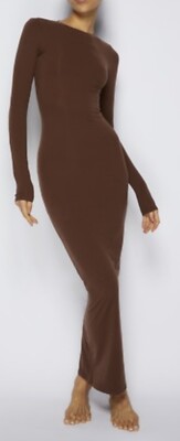 skims long sleeve brown dress Essential Turtleneck Cocoon Dress, Umber – Alembika U.S