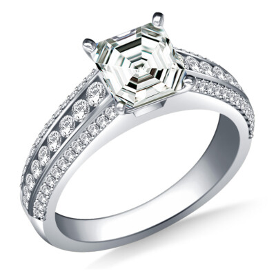 5.56 +Ct Asscher Near White Moissanite Diamond Engagement .925 Silver Ring