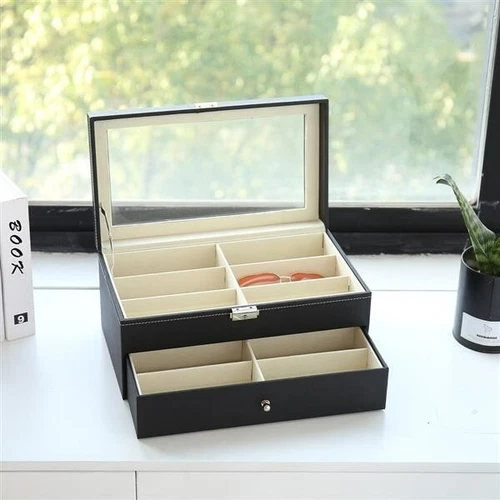 Leather 12 Piece Eyeglasses Storage and Sunglasses Display Drawer Lockable - - Picture 4 of 12