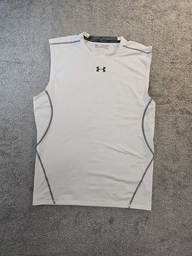 Under Armour Shirt, Herren XXL weiß Kompression Tank Top ärmellos Heatgear