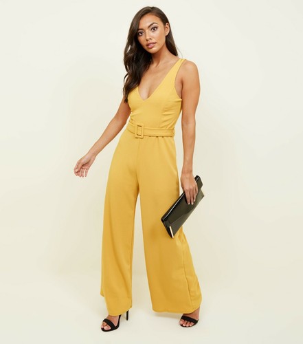 NEW LOOK YELLOW BELTED LONG WIDE LEG 