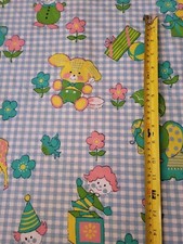 Blue vintage retro cute baby animals fabric material gingham nursery giraffe