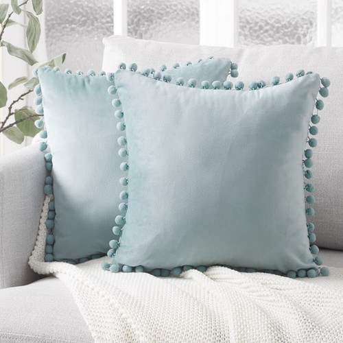 Velvet Cushion Cover Pom Pom Ball Fringe Soft Home Decor Sofa Throw Pillow Case - Picture 18 of 29