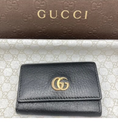  Auth used Gucci Key case holder GG Black Leather marmont gg 