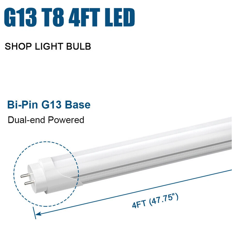 Bombillas de tubo LED T8 4 pies 28W 6000K doble fila 4 pies luces LED de tienda G13 bi-pin Foto 3 de 4