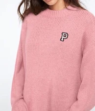 VICTORIA SECRET PINK LONG SLEEVE PINK BOYFRIEND CHUNKY KNIT SWEATER Sz S
