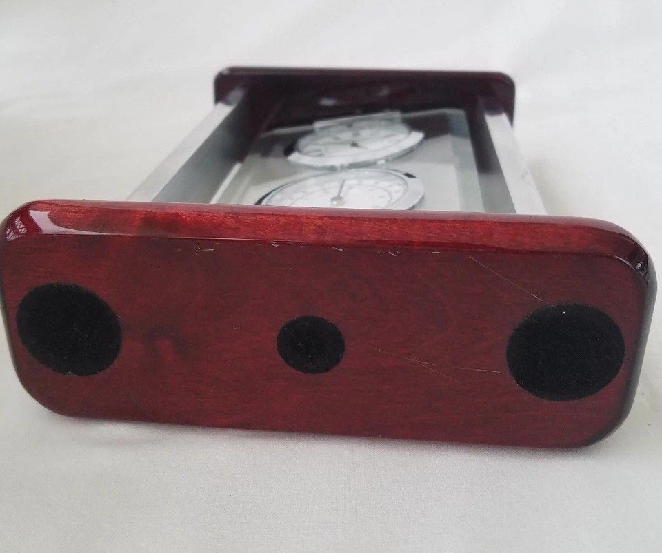 Orologio e Termometro Girevole da Scrivania Italiano Ottaviani Cristallo e Legno - Immagine 4 di 4