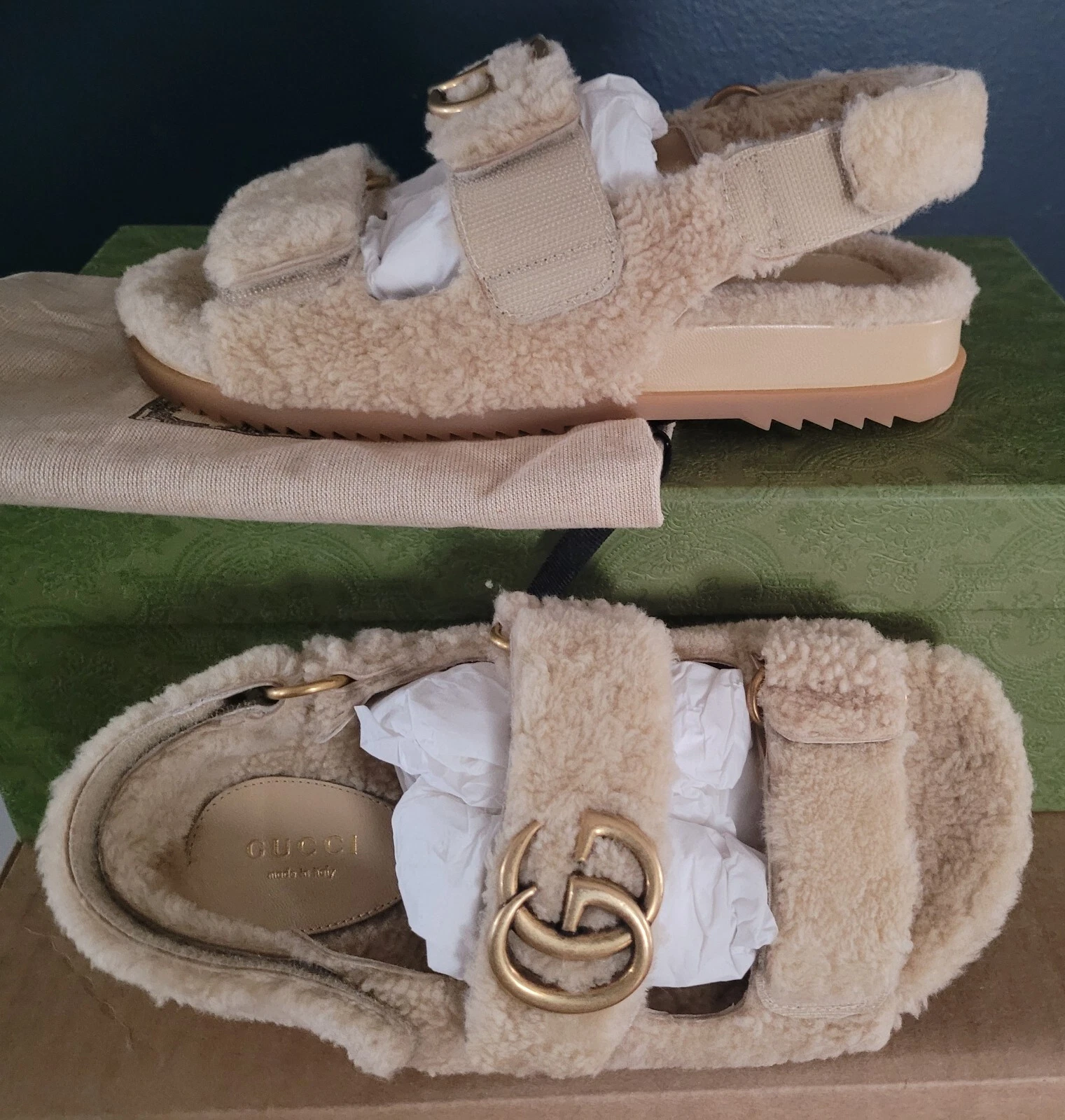 NOUVELLE SANDALE GUCCI GG MERINOS RICCIO FEMME GUCCI 37,5 (US 7,5 UK 4,5)