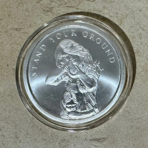 2 OZ 999 PURE SILVER SHIELD PROOF STAND YOUR GROUND MINI MINTAGE ROUND COIN GIRL