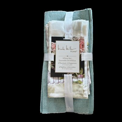 Nicole Miller, 4 Teal Placemats & 4 Bunny Napkins, Easter, Spring, New in Pkg.