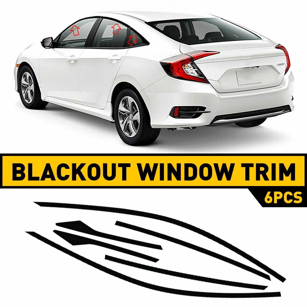 For 16-21 Honda Civic Sedan Chrome Delete Blackout Window Trim Sticker X6 Black