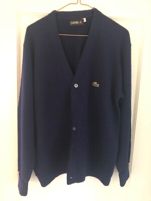 トップス 70's IZOD LACOSTE Acryl Cardigan Vintage 70s Izod Lacoste Cardigan Sweater, Blue Size L USA