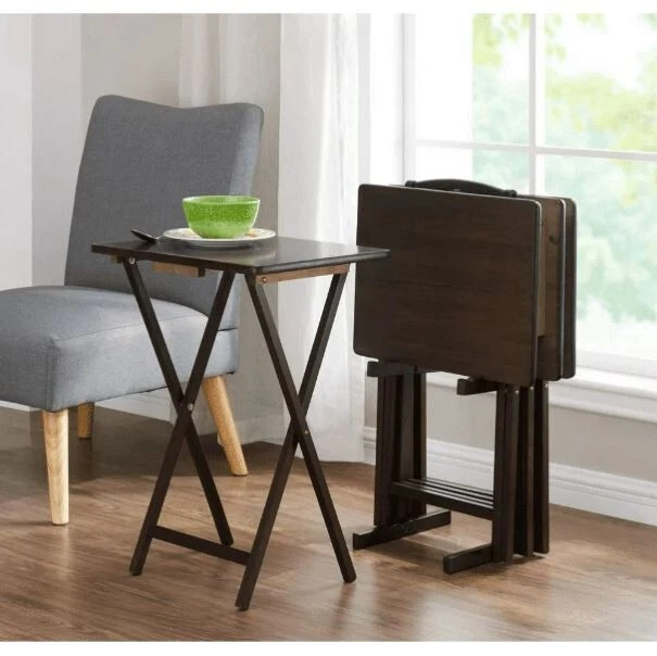 Brand New Indoor Folding Table Set 4 Walnut, 4 Tables+1 Rack Stand Free Shipping - Image 3 of 4
