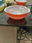 Vintage Pyrex HOLIDAY PInecone Promo Red With Lid 2 Quart  024 Casserole Dish