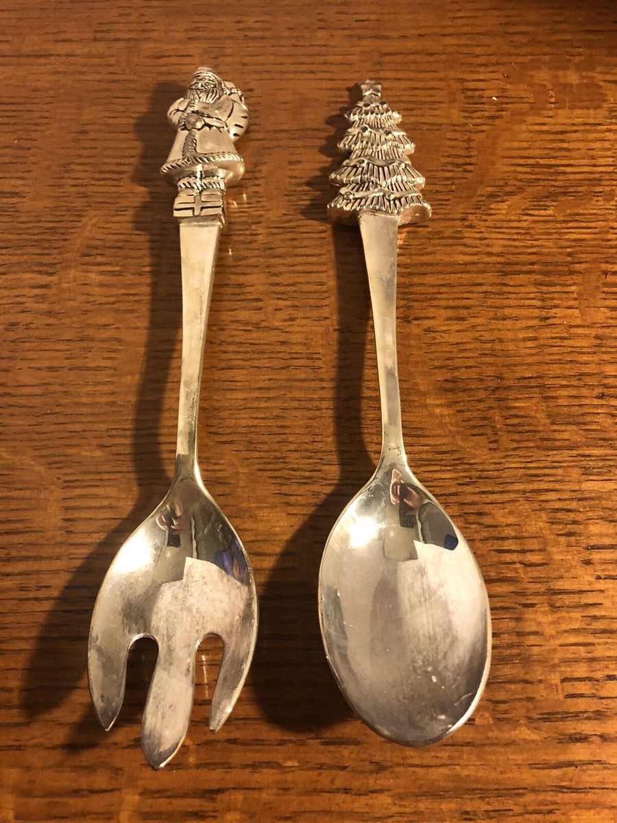 Wallace Silverplate Christmas Salad Serving Spoon Fork Santa