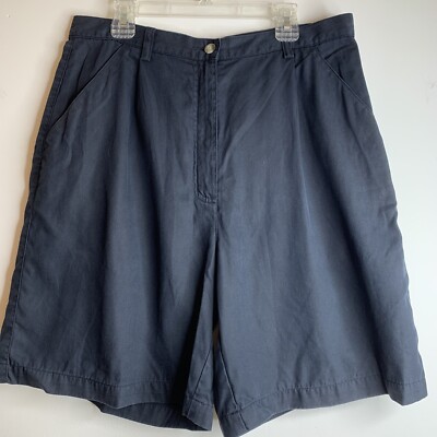 Womens Adidas Causal Golf Shorts 10 Navy Loose Fit Button Up Pleated