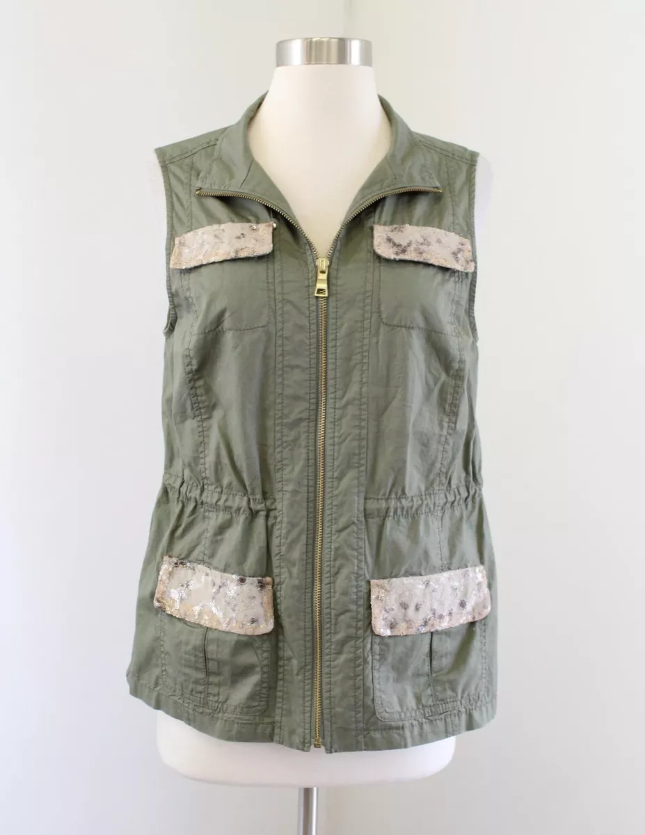 Chico's Army Green Zip Front Utility Vest Chicos Size 0
