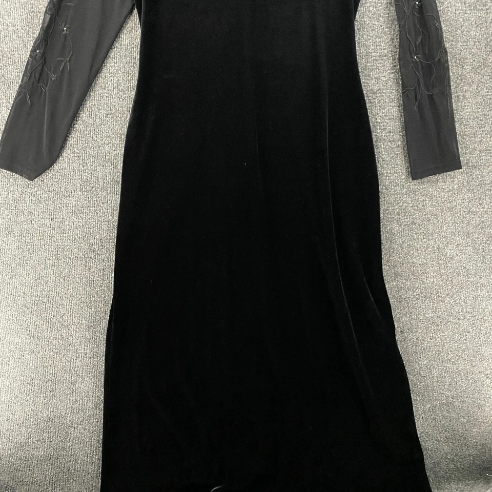 Vestido Karen Kane Grande Terciopelo Negro Mangas Transparentes Largo Formal Capricho Hada Foto 2 de 4