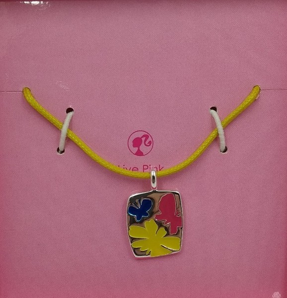 Collar para niñas Barbie en plata de ley. Amarillo,rosa y azul.