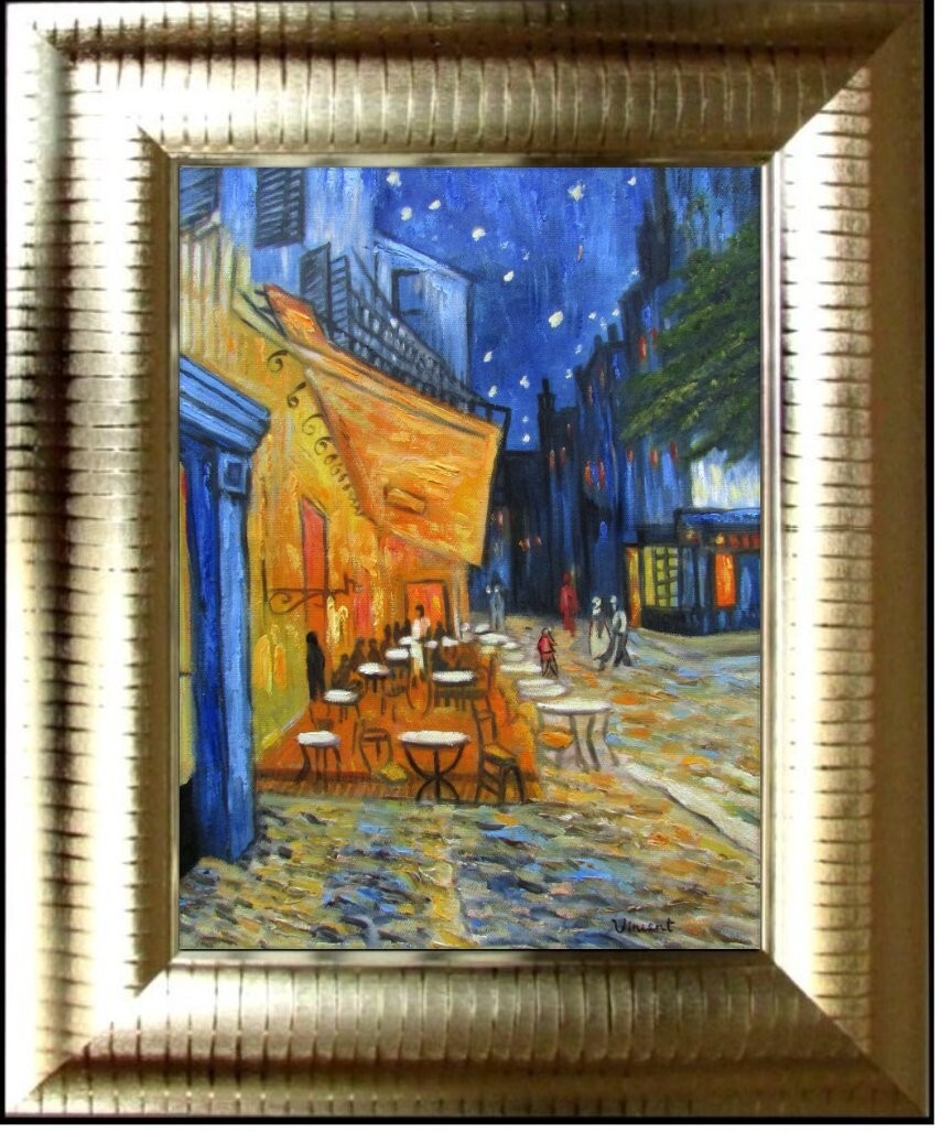 他の人発送×ゴッホCafé Terrace at Night Framed Van Gogh Cafe Terrace at Night Repro, Hand Painted Oil
