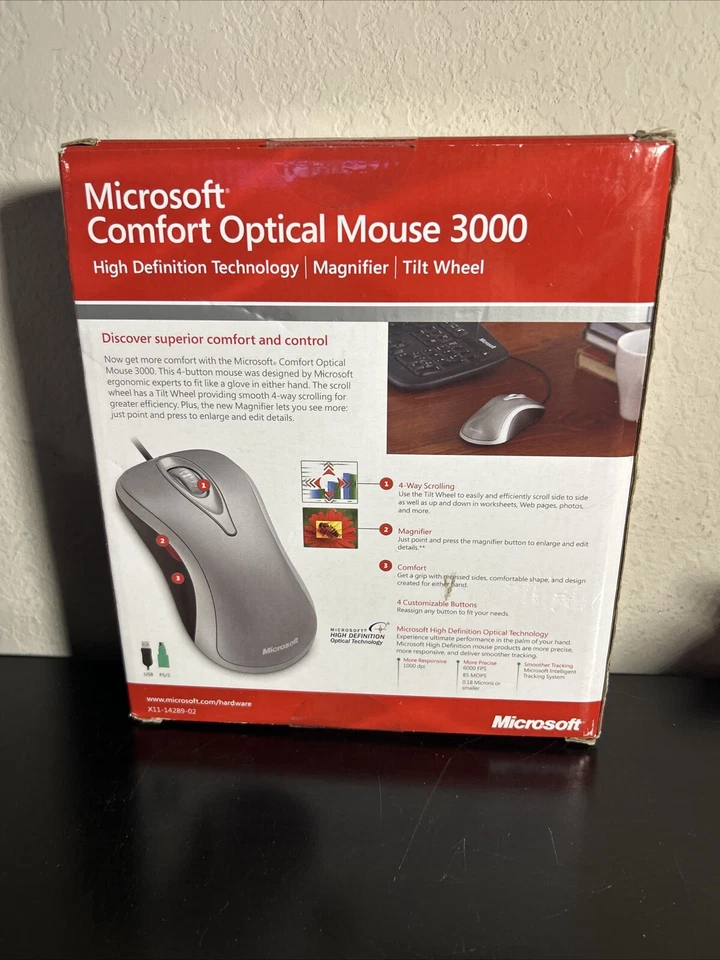 Microsoft Comfort Optical Mouse 3000 Wired Mouse New Sealed NIB 1000 DPI BLING - Image 3 of 3