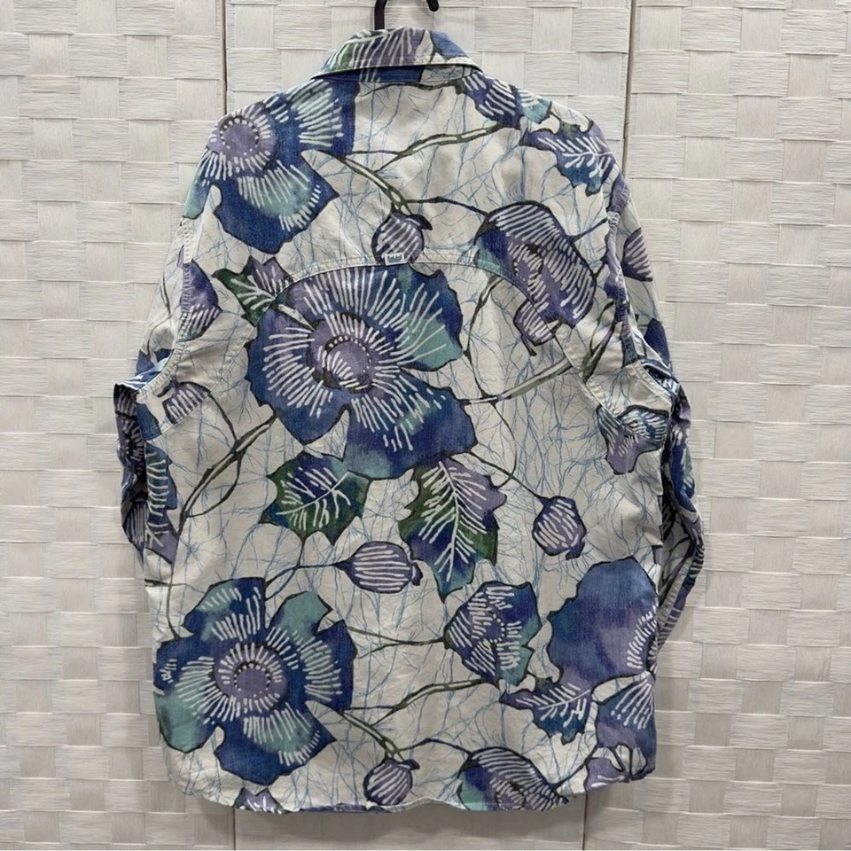 Camisa SURF LINE HAWAII Floral Abotonada Talla L Azul Verde Cuello Manga Larga Foto 2 de 4