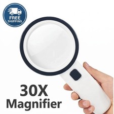30X Magnifying Glass Jumbo Handheld Illuminated Magnifier w/ 12 Bright LED Light