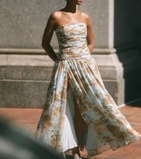 Anthropologie BHLDN Strapless Ruched Chiffon A Line Maxi Dress Garden Womens 2