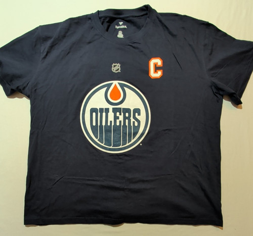 Fanatics Edmonton Oilers Mens 6XL Blue NHL Hockey McDavid #97 Captain Shirt
