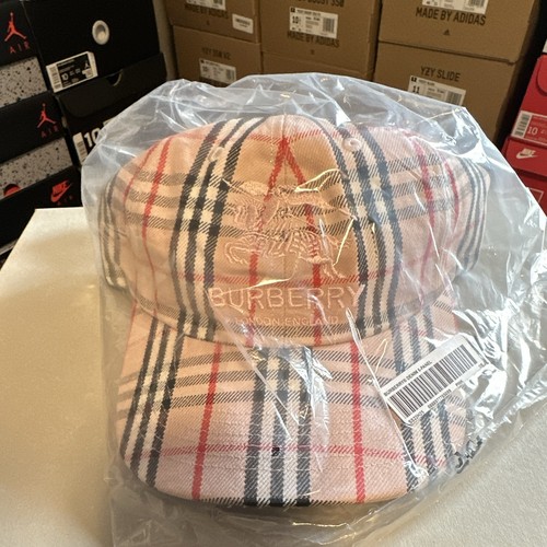 Supreme x Burberry Denim 6-Panel Pink Plaid Hat Pink Logo Accent OS Brand New!