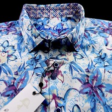Robert Graham Floral Vibrant Colorful Geo Paisley Print Short Sleeve Shirt XL