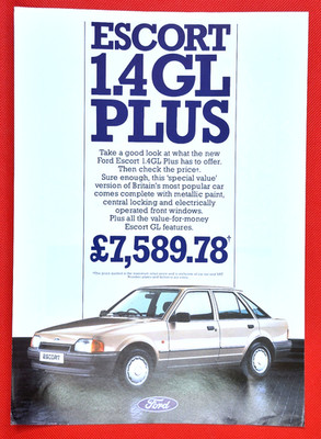 1987 FORD ESCORT 1.4 GL PLUS Sales Leaflet Brochure