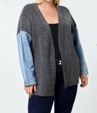 Davi & Dani Oversize Sweater Cardigan With Denim Sleeve Size L