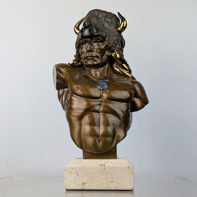 R Morales Bronze Skulptur Büste Figur Indianer Indianer Büffel Geist