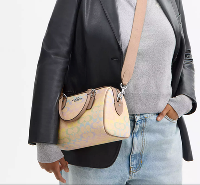 NWT Coach CDA90 Rowan Satchel Bag In Rainbow Signature plus snap 