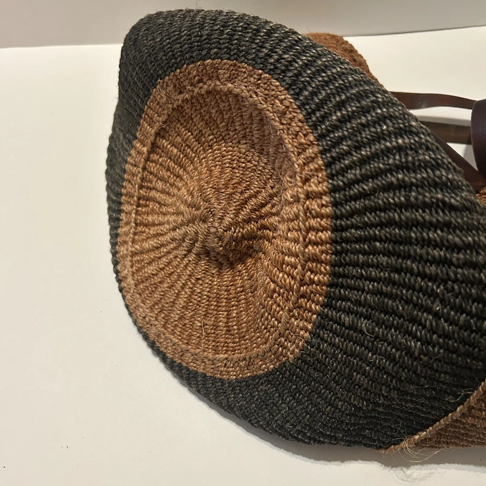 Bolso de Mano Mercado de Sisal De Colección Tejido Cubo Cesta Cuero Cartera de Yute Foto 4 de 4