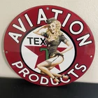 VINTAGE TEXACO AVIATION PRODUCTS OIL MOTOR GASOLINE PORCELAIN SIGN