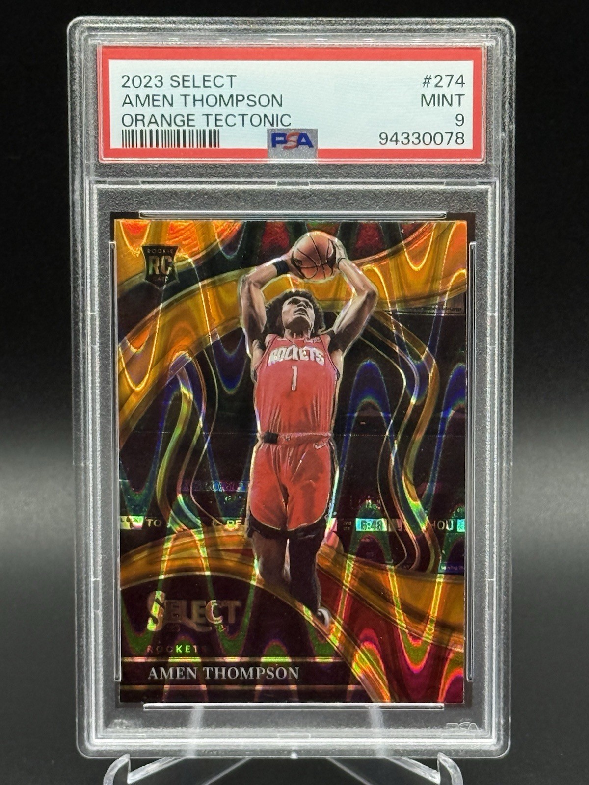 AMEN THOMPSON 2023-24 Panini Select Courtside Orange Tectonic #274 (RC) PSA 9