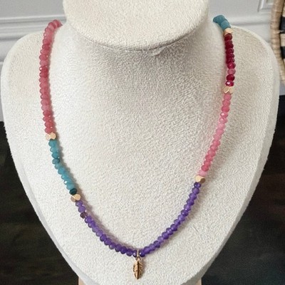 Second Bloom Studio Artisan Rainbow Agate Wrap Necklace 25.25'' Bracelet Gold