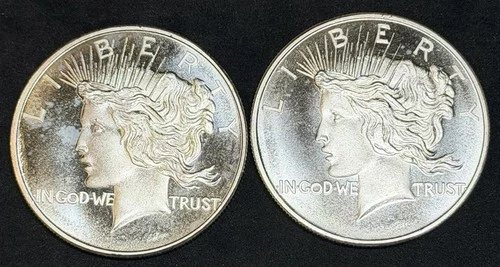Lot Of 2 - 1 oz Silver Peace Round BU .999 Fine, 2 Ounces Total, No Reserve #633