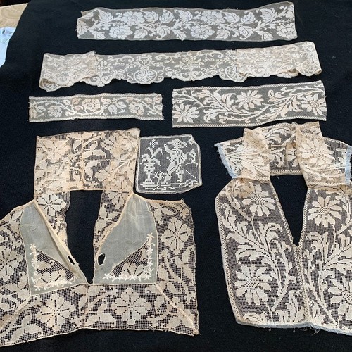 Antique (8)Lot VICTORIAN TAMBOUR Lace Square Collars Trim Edwardian VTG READ